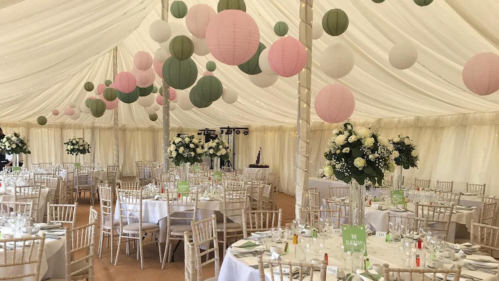 Sage and pink paper lanterns